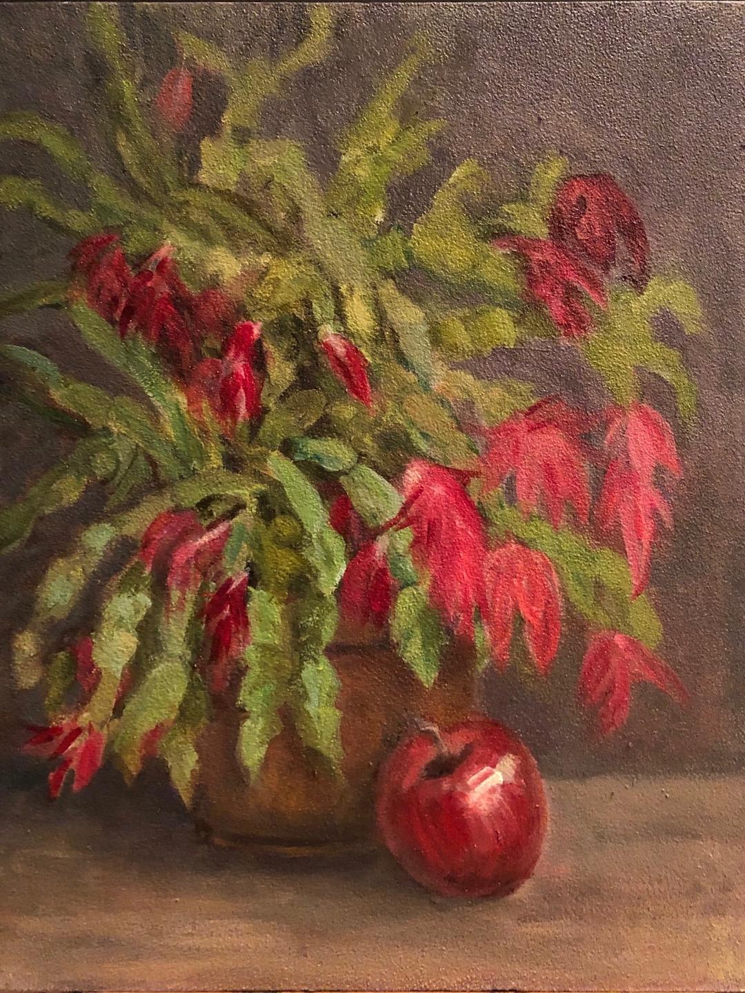 Oil painting titled Christmas Cactus