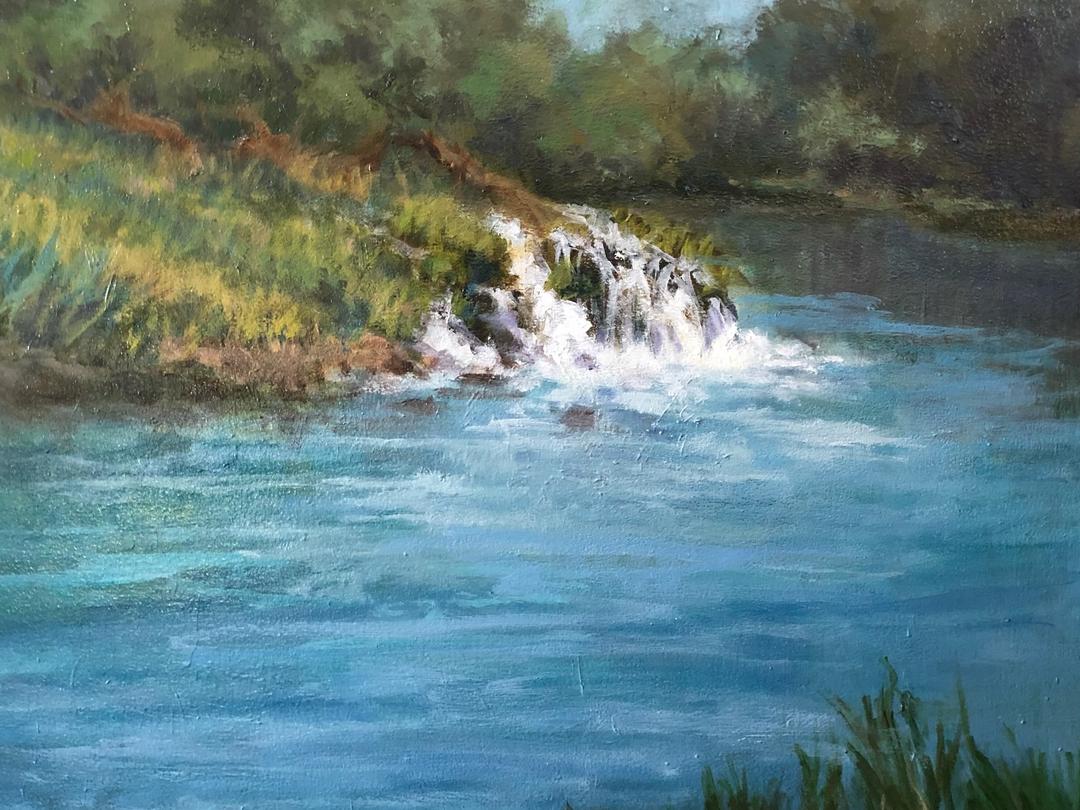Oil painting titled Rushing In