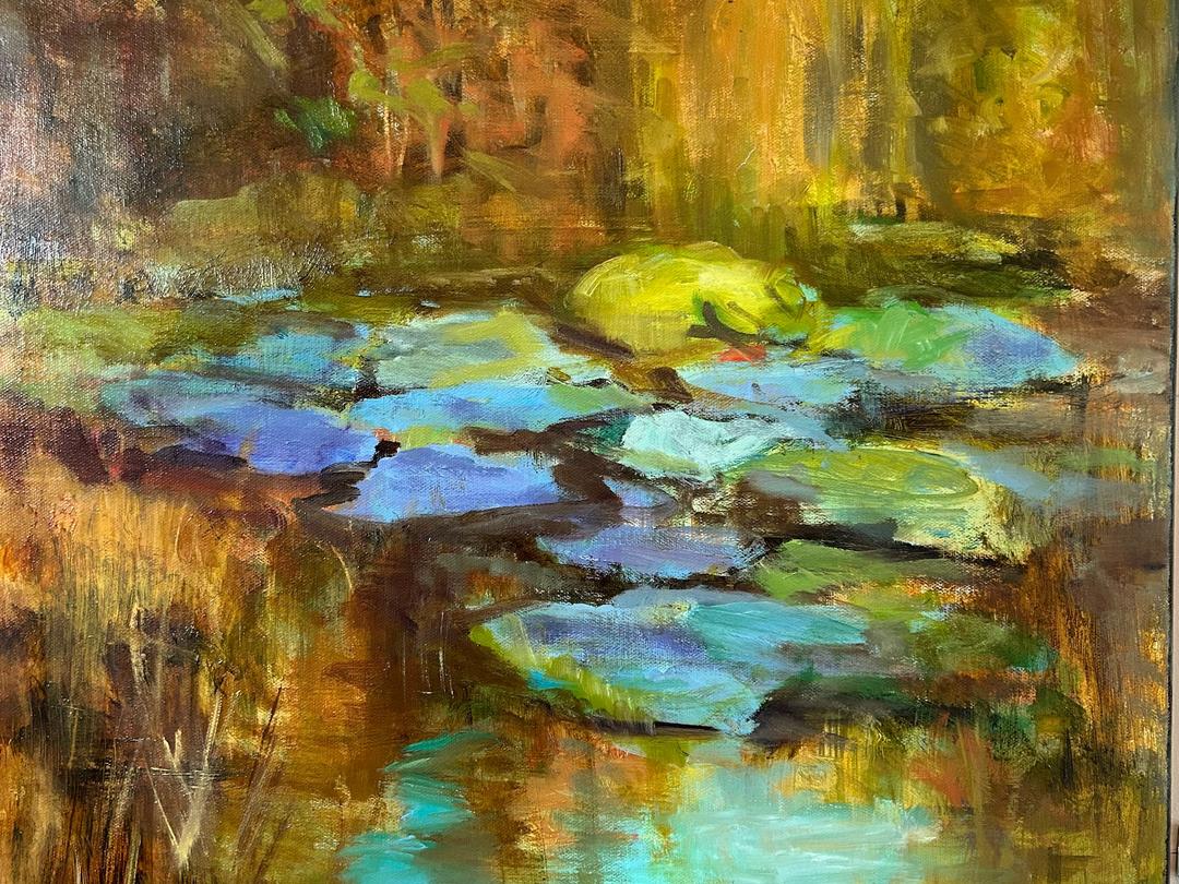Oil painting titled Water Lilies