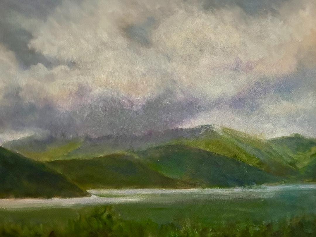 Oil painting titled Spring Rain on Deercreek