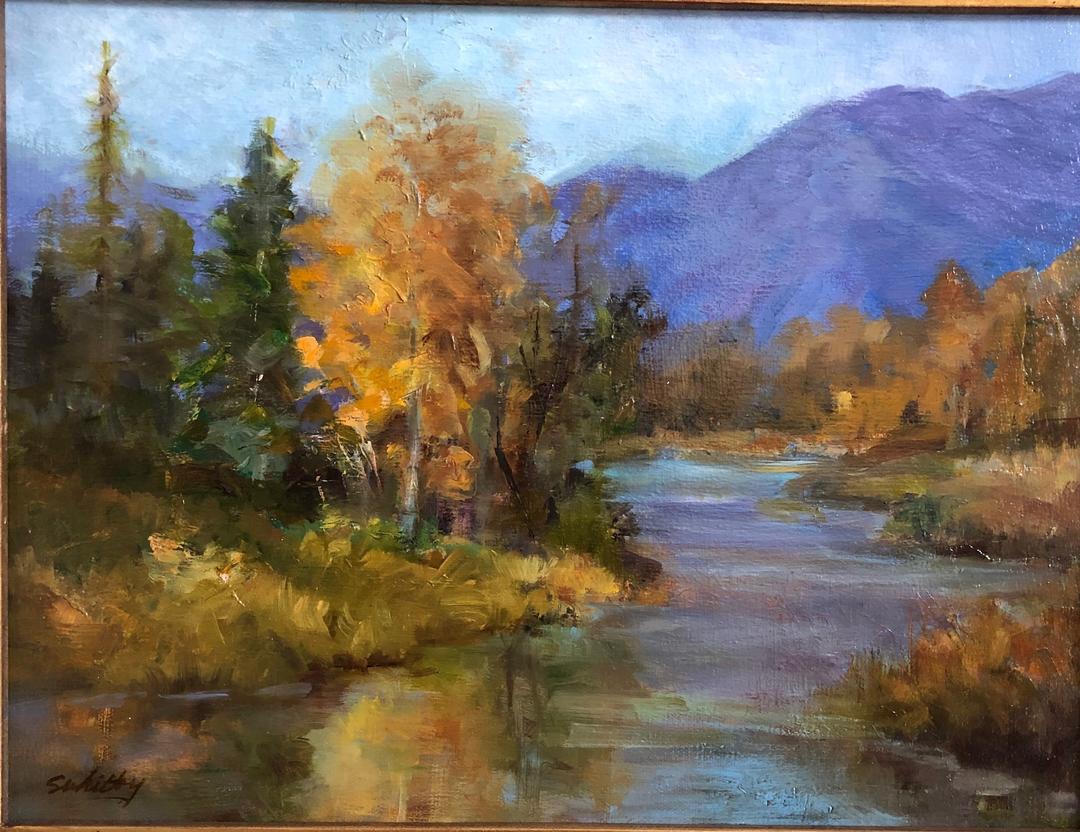 Oil painting titled Autumn on the Provo